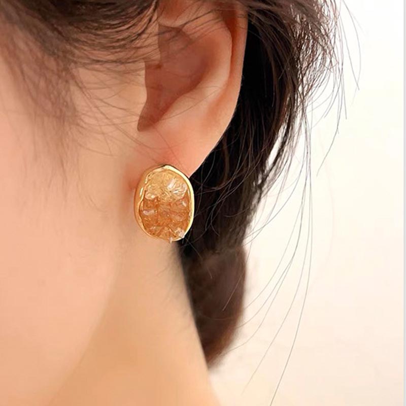 Gold Plated Oval Crystal Stud Earrings