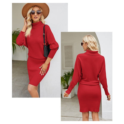 Solid Color Long Sleeves High Neck Knitted Bodycon Dress