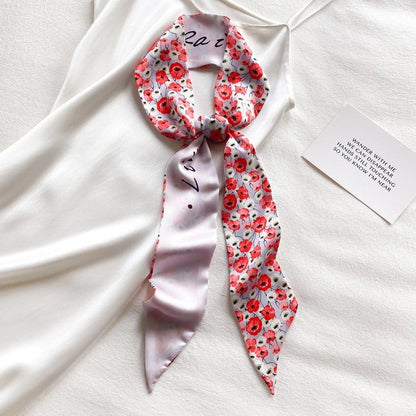 Elegant Floral Long Silk Hair Scarf