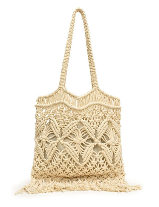 Tassel Hollow Out Woven Shoulder Bag