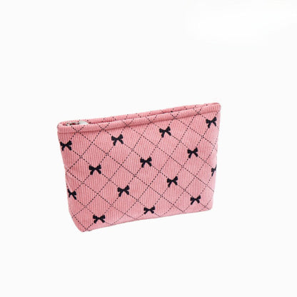 Corduroy Bow Print Large Capacity Make Up Bag