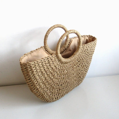 Casual Round Handle Straw Woven Handbag