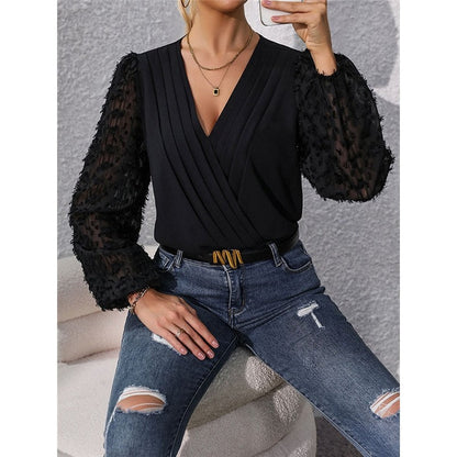 Black V-Neck Elegant Woven Jacquard Lace Sleeves Jumpsuit