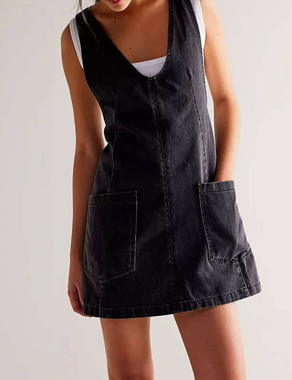 V-Neck Backless Demin Mini Dress