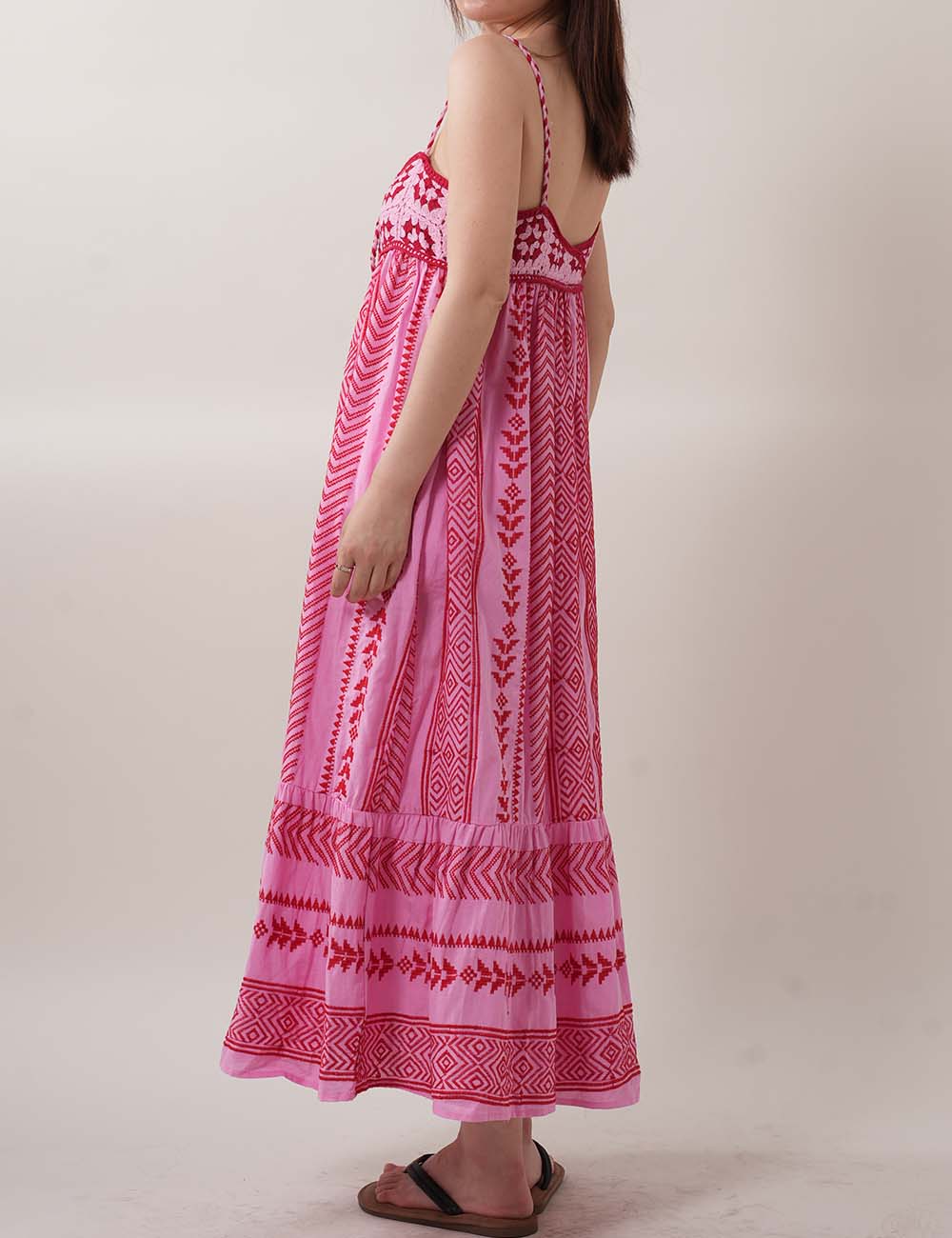 Color Block Embroider String Midi Dresses