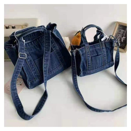 Detachable-Strap Denim Crossbody Bag