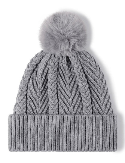 Twist Solid Color Knit Pom Beanie