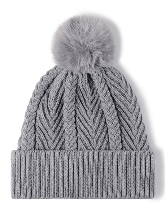 Twist Solid Color Knit Pom Beanie