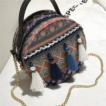 All-Match Zippered Casual Print Round Bag