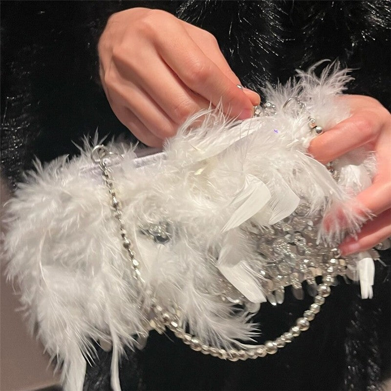 Feather Sequin Evening Clutch Bag