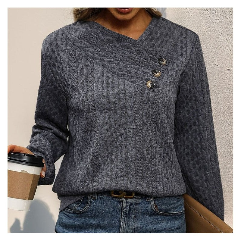 Solid Color Pleated Long Sleeve Sweatshirt