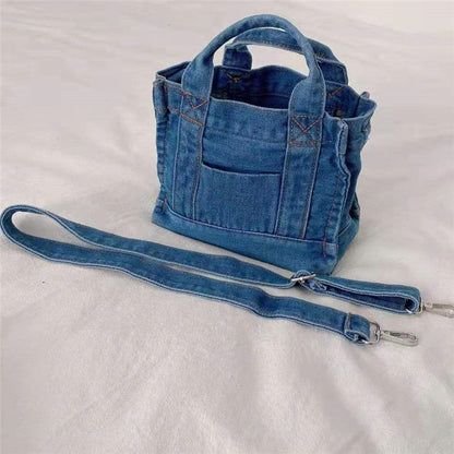 Detachable-Strap Denim Crossbody Bag