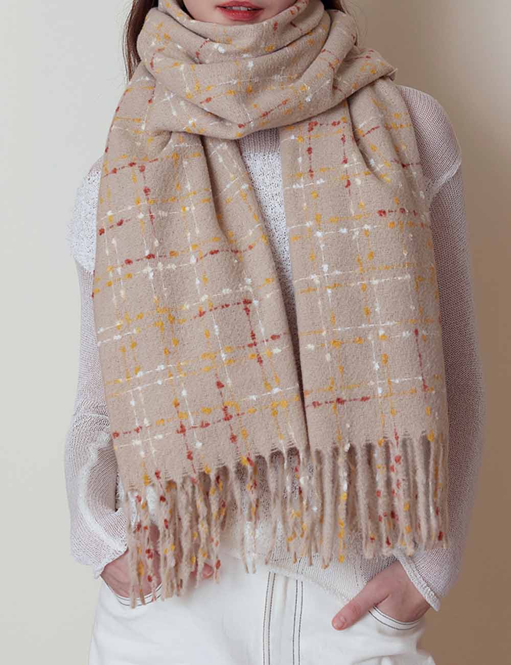 Plaid Colorful Dots Elegant Faux Cashmere Scarf