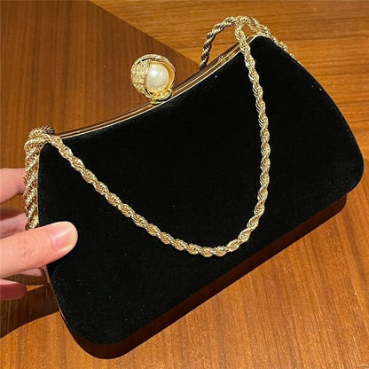 Velvet Pearl Chain Evening Clutch