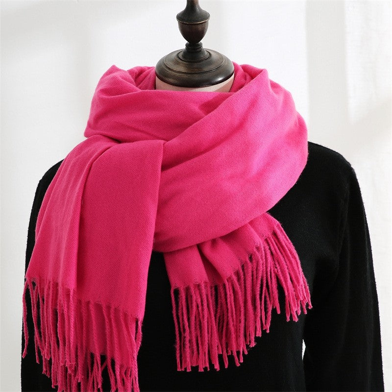 Solid Color Tasseled Imitated Cashmere Shawl Scarf