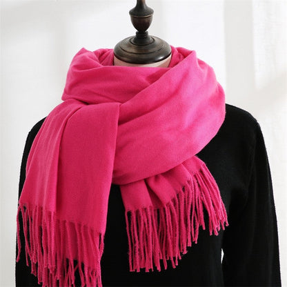 Solid Color Tasseled Imitated Cashmere Shawl Scarf