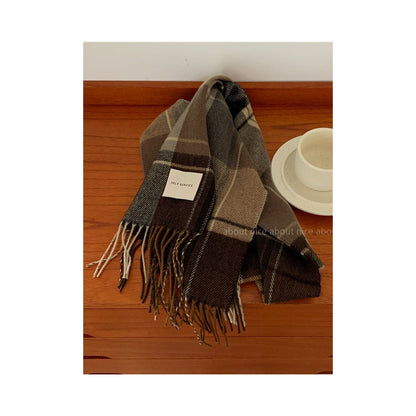 Stylish Plaid Tasseled Split-Joint Simple Scarf