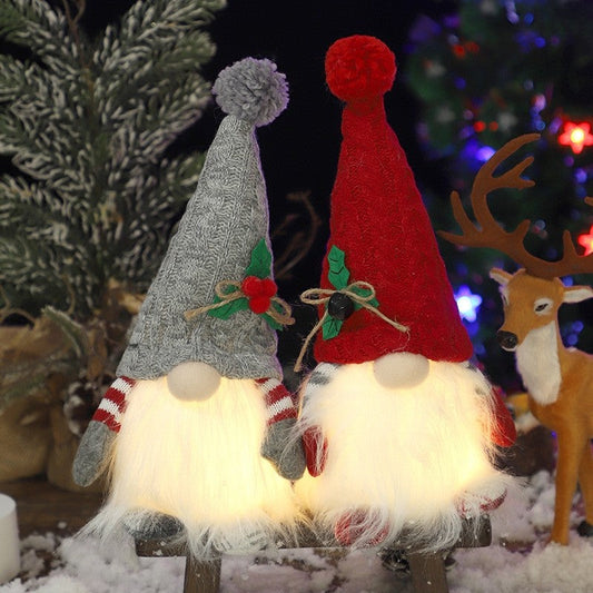 Knitted Pointed Hat With Light Elderly Figurine Décor