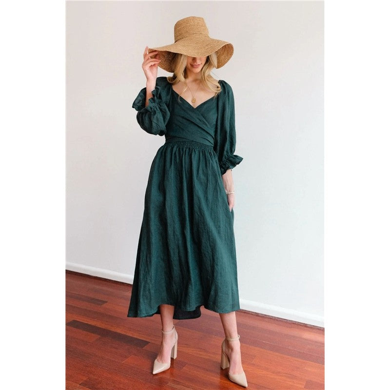 Elegant Fall Off Shoulder High Waist A Line Midi Dress