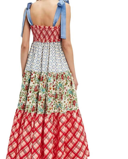 Trendy Color Block Printed Strape Maxi Dress