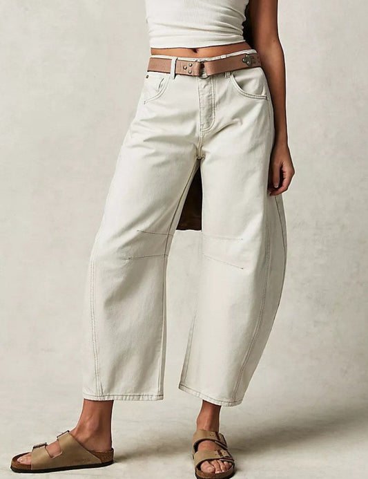 Washed Mid Rise Loose Barrel Jeans