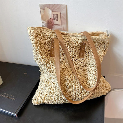 Large  Straw Vintage Beach  One Shoulder Shopping  Bag
