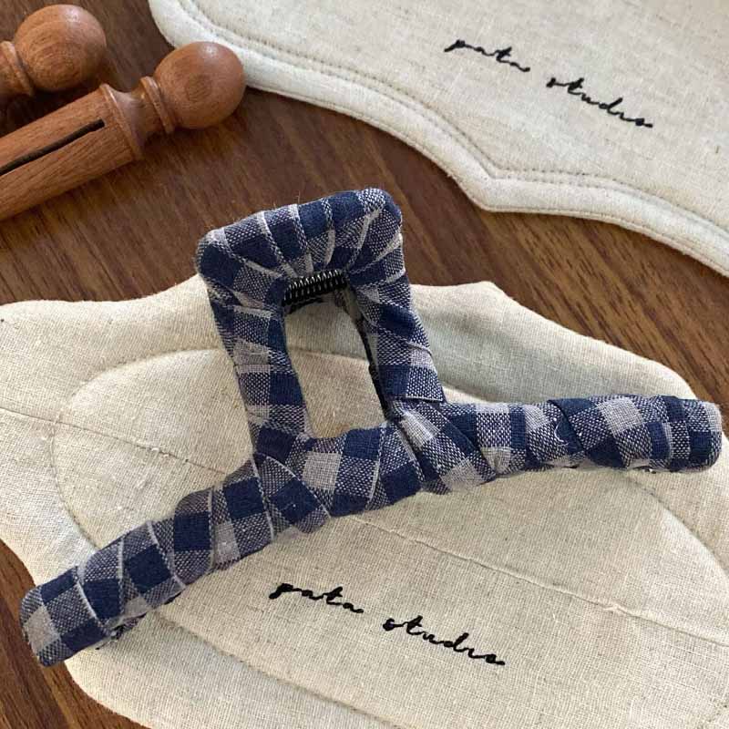 Vintage Checkered Fabric Hair Claw
