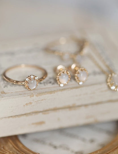 Elegant Round Moonstone Stud Earring