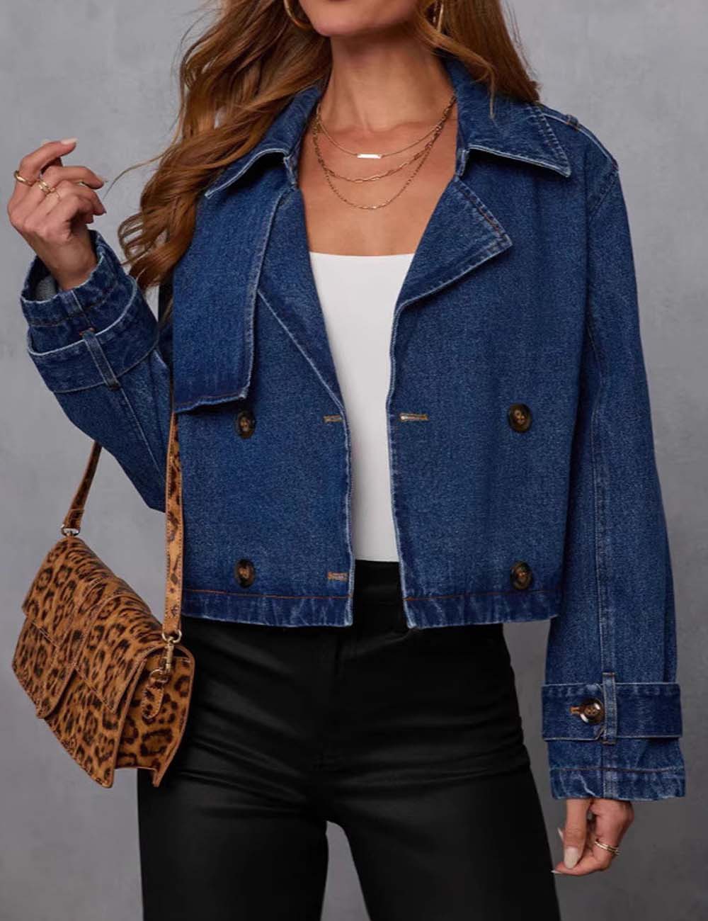 Lapel Collar Double Breasted Denim Jacket