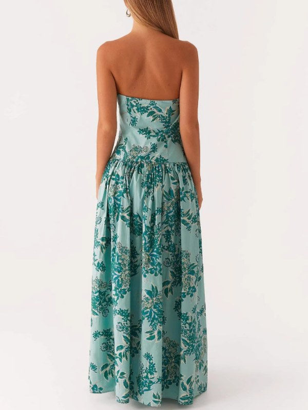 Print Strapless Sexy Maxi Dress