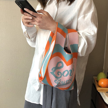 Knit Checkerboard Casual Tote Bag