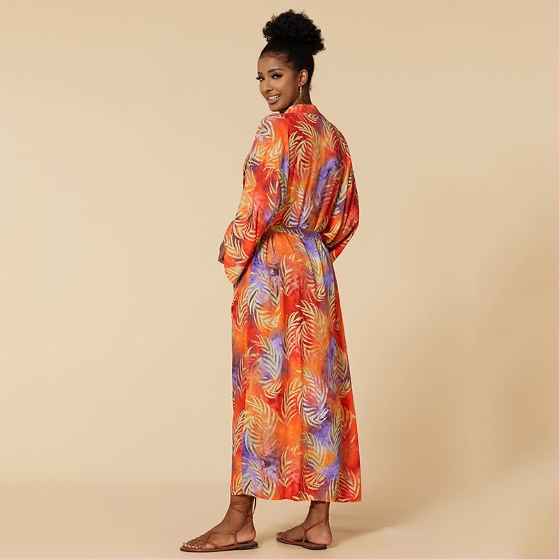 Long-Sleeve Printed Loose-Fit  Cover-Up