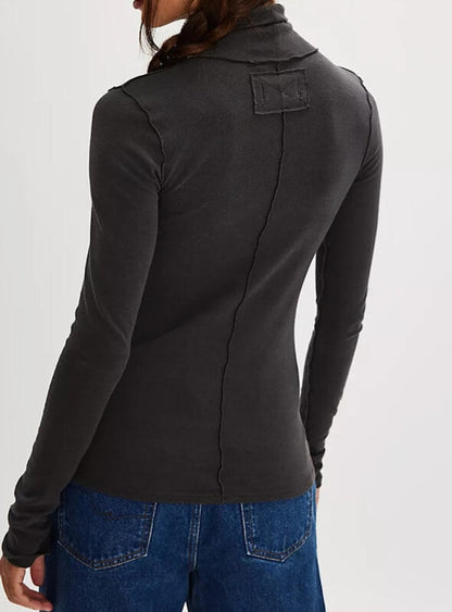 Solid Color Turtleneck Slim Basic Top