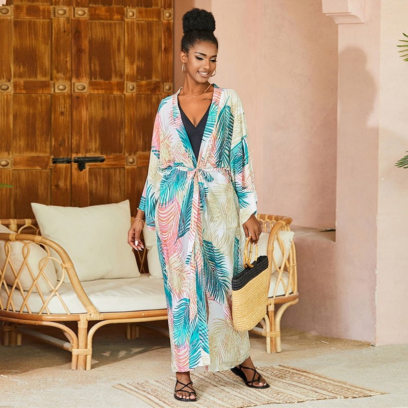 Long-Sleeve Printed Loose-Fit  Cover-Up