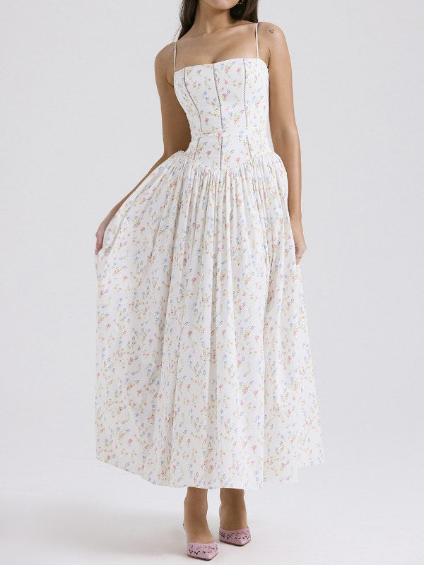 Floral Print Slim Maxi Spaghetti Dress