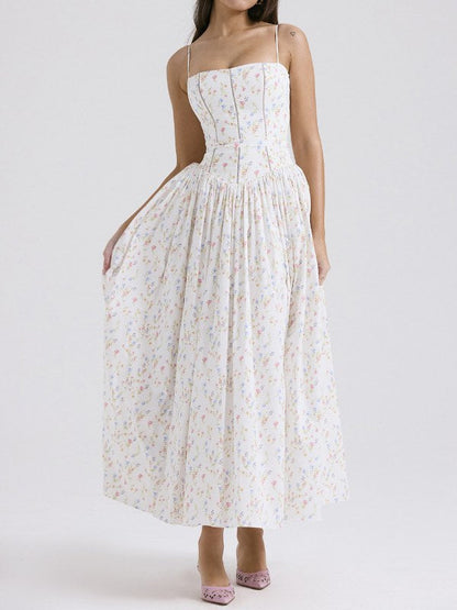 Floral Print Slim Maxi Spaghetti Dress