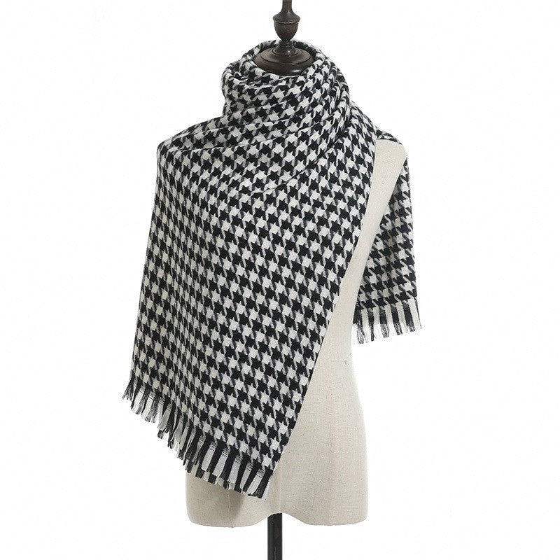 Winter Thick Houndstooth Tassel Shawl Scarf