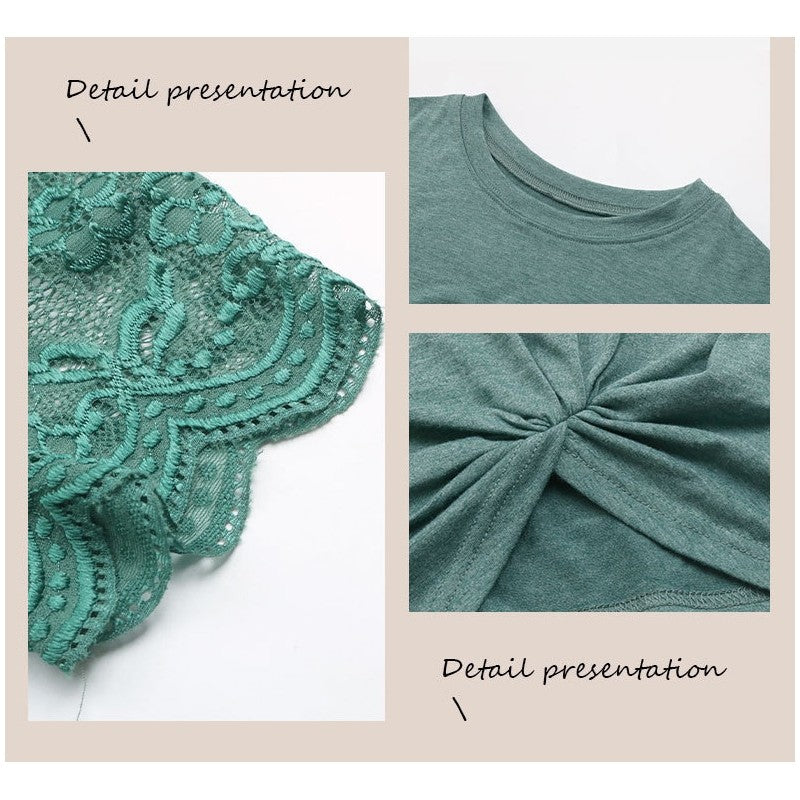 Short-Sleeve Round-Neck Solid Color Blouse