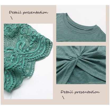 Short-Sleeve Round-Neck Solid Color Blouse