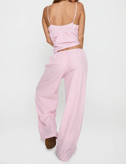Minimalist Striped Cami Top Long Pants Set