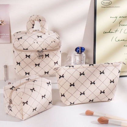 Corduroy Bow Print Large Capacity Make Up Bag