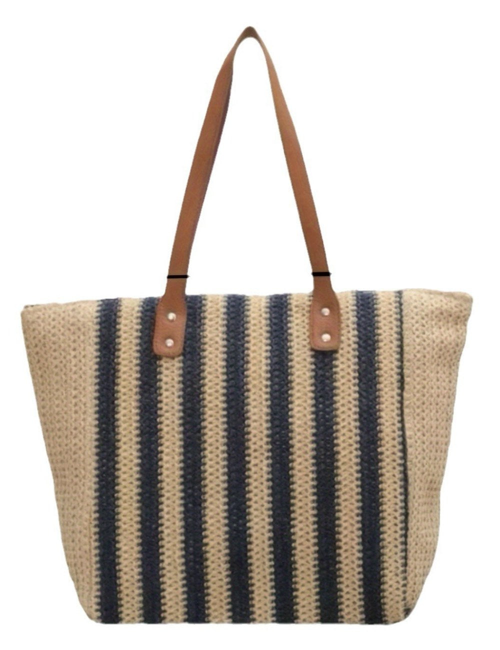 Striped Large Capacity Woven Shoulder Tote Bag