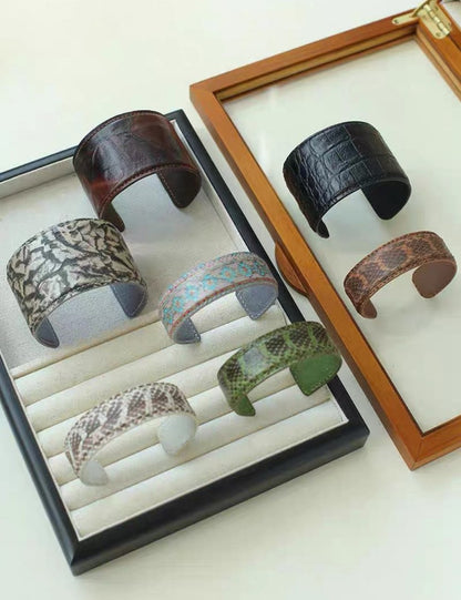 Vintage Leather Wide Open Bracelets