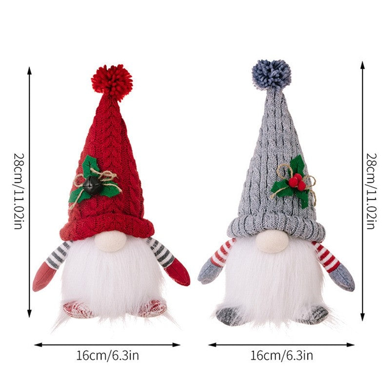 Knitted Pointed Hat With Light Elderly Figurine Décor