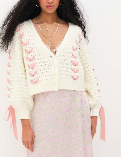 V-Neck String Tie Hollow Out Loose Cardigan