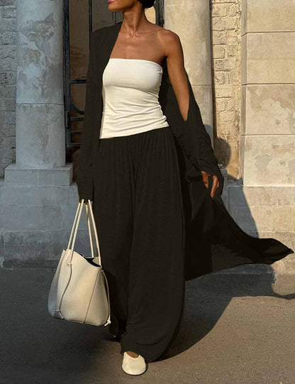 Elegant Solid Color Shawl Lantern Pants Pajamas Set