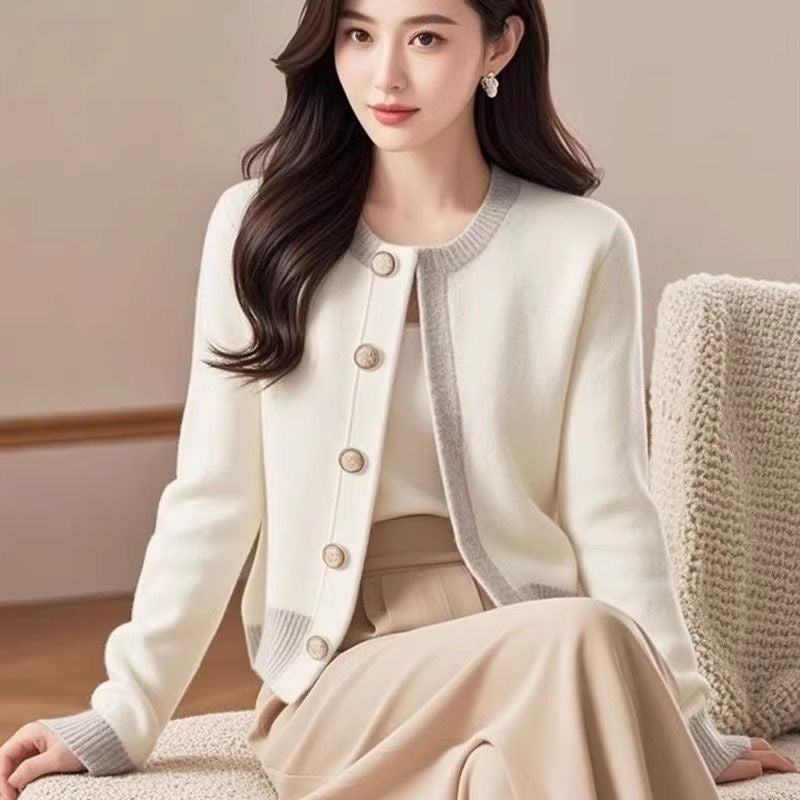 Color Block Short Knit Cardigan Coat