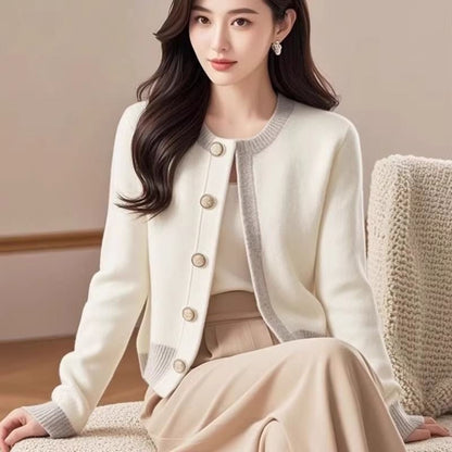 Color Block Short Knit Cardigan Coat