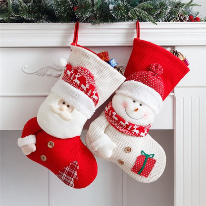 Red And White Knitted Christmas Stocking Old Man Snowman Dress Up Candy Bag Gift Bag