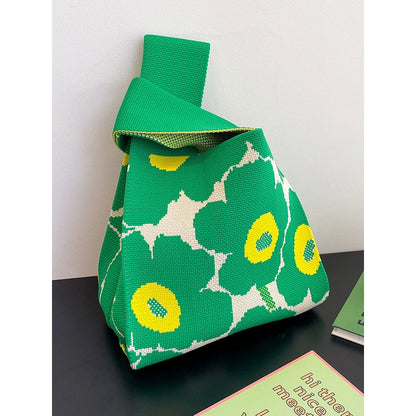 Contrast Color Floral Printed Woven Woven Handbag